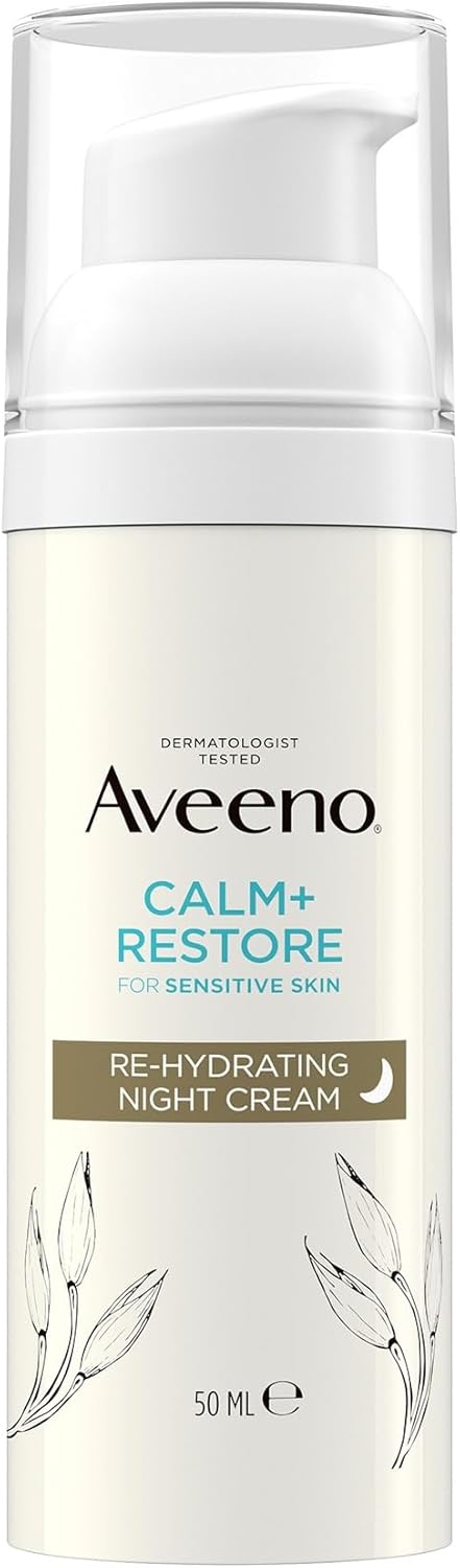 Aveeno Face CALM+RESTORE Re-Hydrating Night Cream, Intensely Nourishes, With Shea Butter & Prebiotic Oat, For Sensitive Skin, Fragrance Free, 50ml