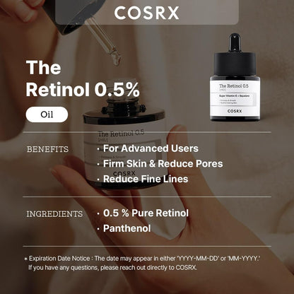 COSRX Retinol 0.5 Oil, Anti-aging Serum, Reduce Wrinkles, Fine Lines, and Signs of Aging