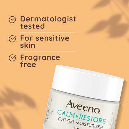 Aveeno Face Calm+Restore Oat Gel Moisturiser 50ml Face Moisturiser to Instantly Soothe and Replenish the Skin's Moisture Barrier, Intensely Nourishing Day Cream