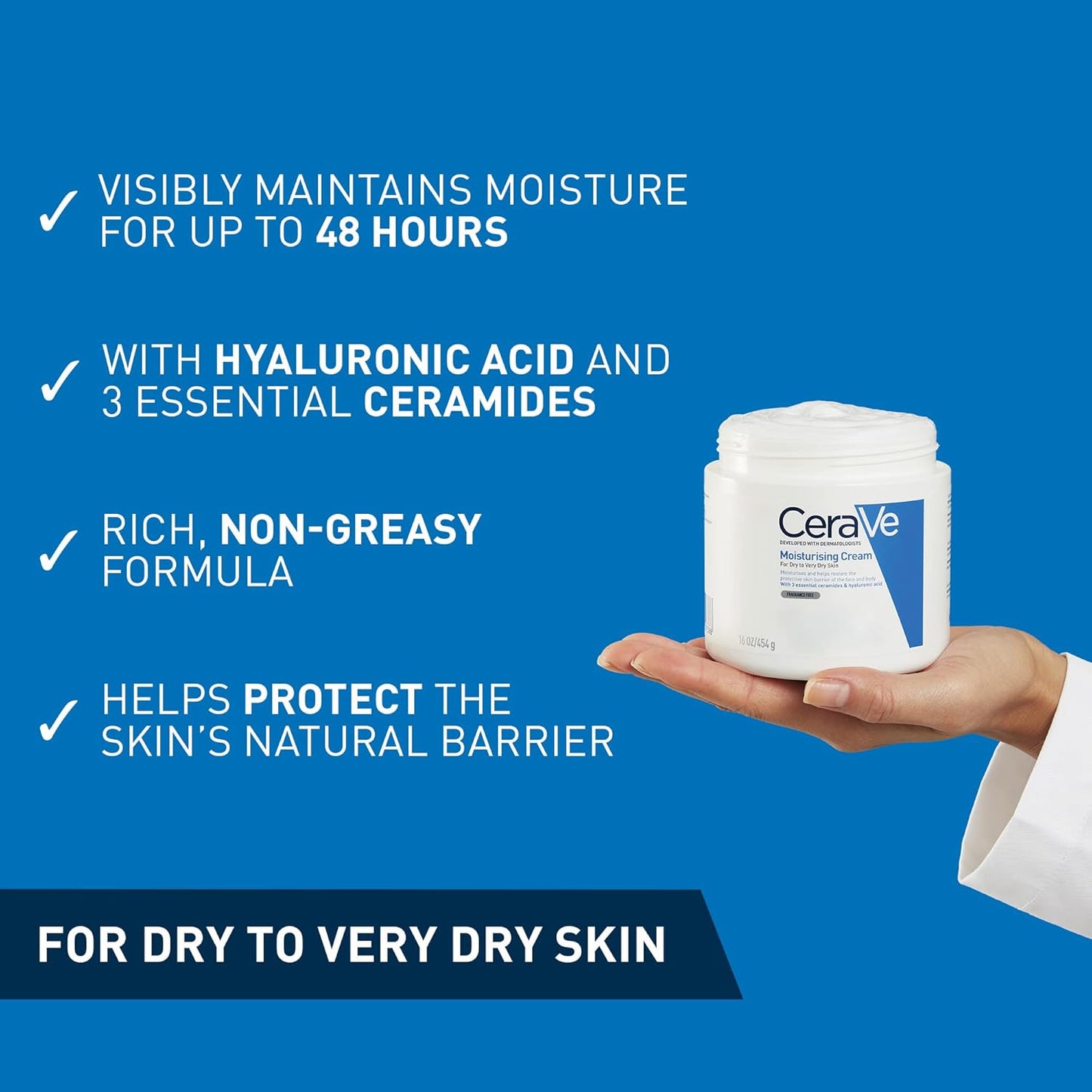 CeraVe Moisturising Face and Body Cream with Hyaluronic Acid and 3 Essential Ceramides for Dry to Very Dry Skin