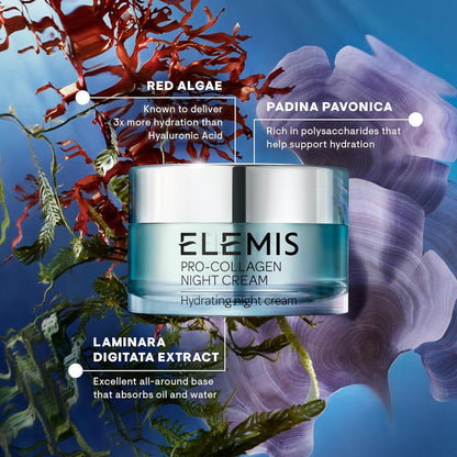 ELEMIS Pro-Collagen Night Cream 50ml Anti-Wrinkle, Daily Ultra-Light , Hydrating Gel Face Moisturiser Lotion , Antioxidant-Rich Formula Targets Signs of Ageing Overnight to Restore Plump , Firm Skin