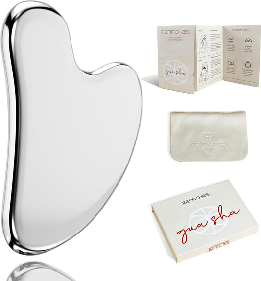 Rena Chris Gua Sha Facial Tools - Stainless Steel jawline Sculpting and Puffiness Reducing