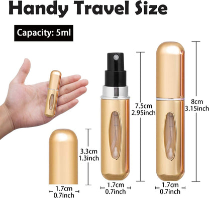 Perfume Atomiser Refillable Bottles 5ml 4set Portable Mini Spray Travel Bottle Easy to Refill Empty Atomizer Bottle for Purse Handbag Pocket Luggage