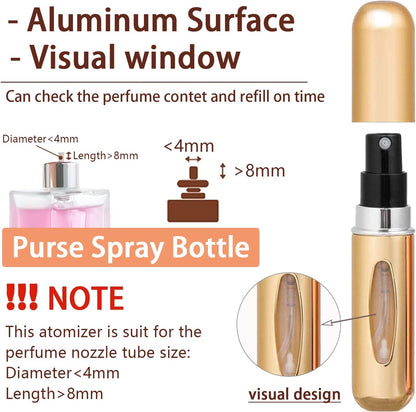 Perfume Atomiser Refillable Bottles 5ml 4set Portable Mini Spray Travel Bottle Easy to Refill Empty Atomizer Bottle for Purse Handbag Pocket Luggage